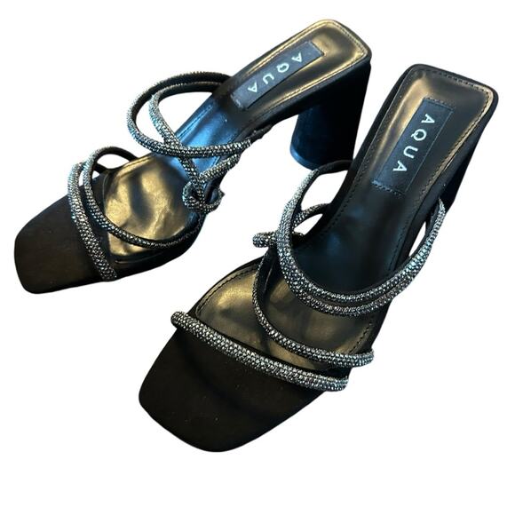 Aqua Livyr Rhinestone Embellished Slip On Strappy Heeled Sandals NEW 8.5 - Picture 6 of 11